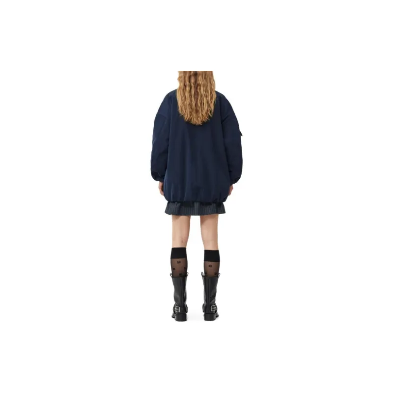 GANNI Blue Twill Oversized Bomber Jacket Jackets Coats Women's Blue-2