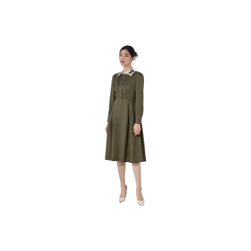 BBLLUUEE Long Sleeved Dress Women's Tea Green-3