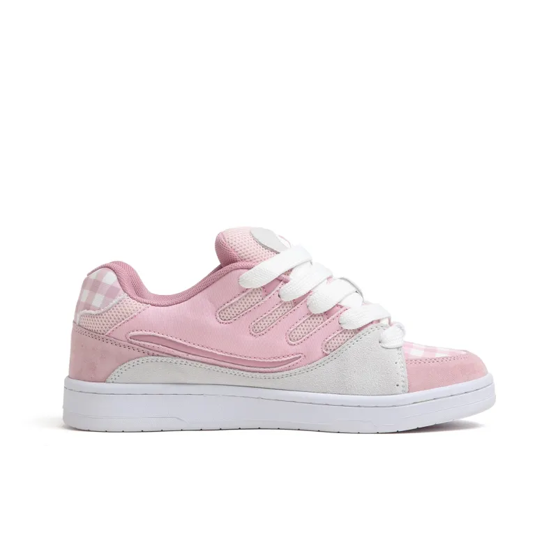 SINPERCO Anti Slip And Wear Resistant Lightweight Low Top Skateboard Shoes Women's White Pink-1
