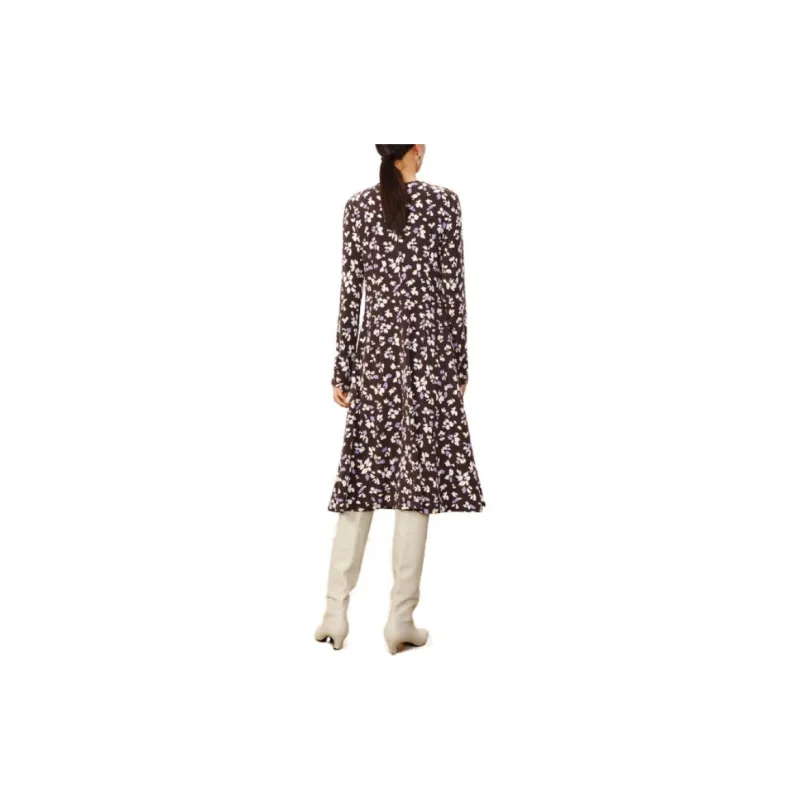 JZ. ANNAKRO Long Sleeved Dresses Women's Floral Dark Coffee-2