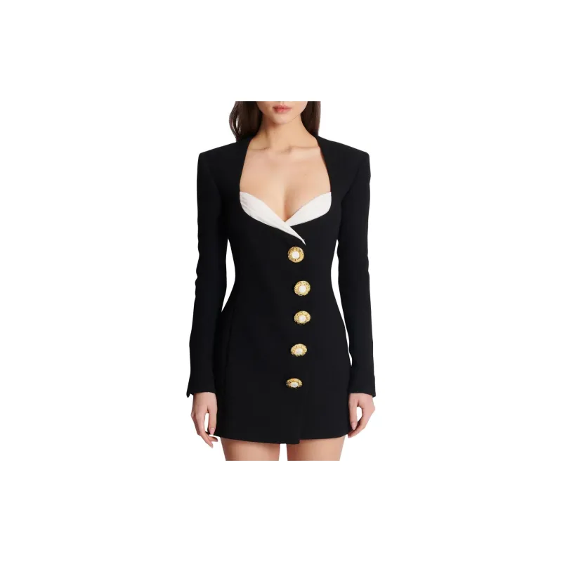 BALMAIN Button embellished Crepe Minidress-1