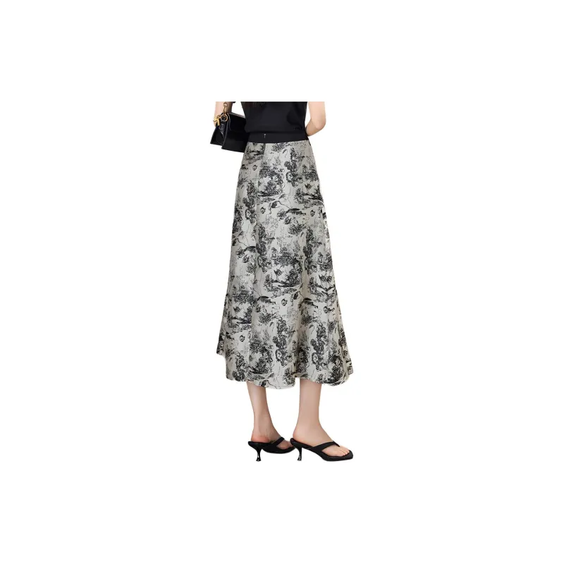 【dme】 Casual Long Skirt Women's Black & White-2