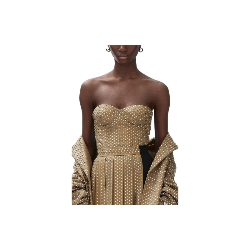 Rokh H&M Wool Blend Studded Corset Top Dark Beige-2
