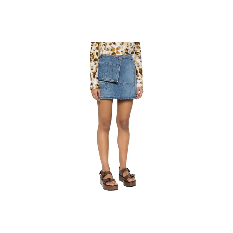 MSGM Asymmetric Denim Mini Skirt-2