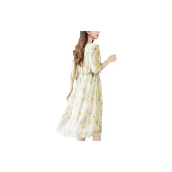 Yi Mengyuan High-End Heavyweight Mulberry Silk Long-Sleeved Dress Women's Saffron