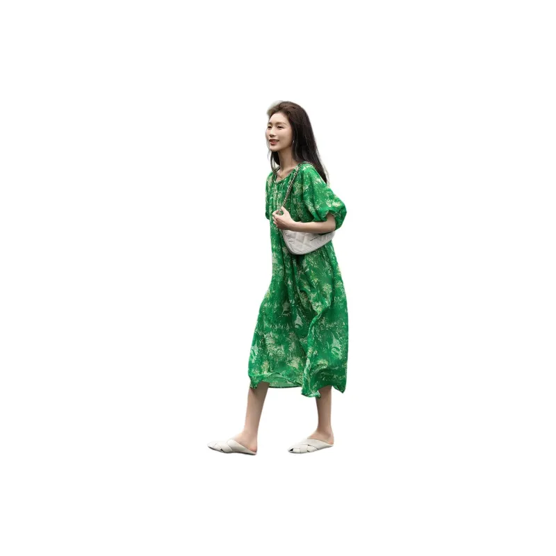 【dme】 Short Sleeved Dress Women's Seaweed Green-4