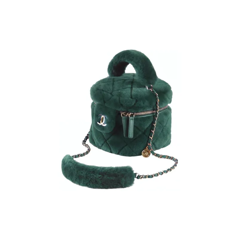 CHANEL Plush Small Box+Handbag Women's Green-1