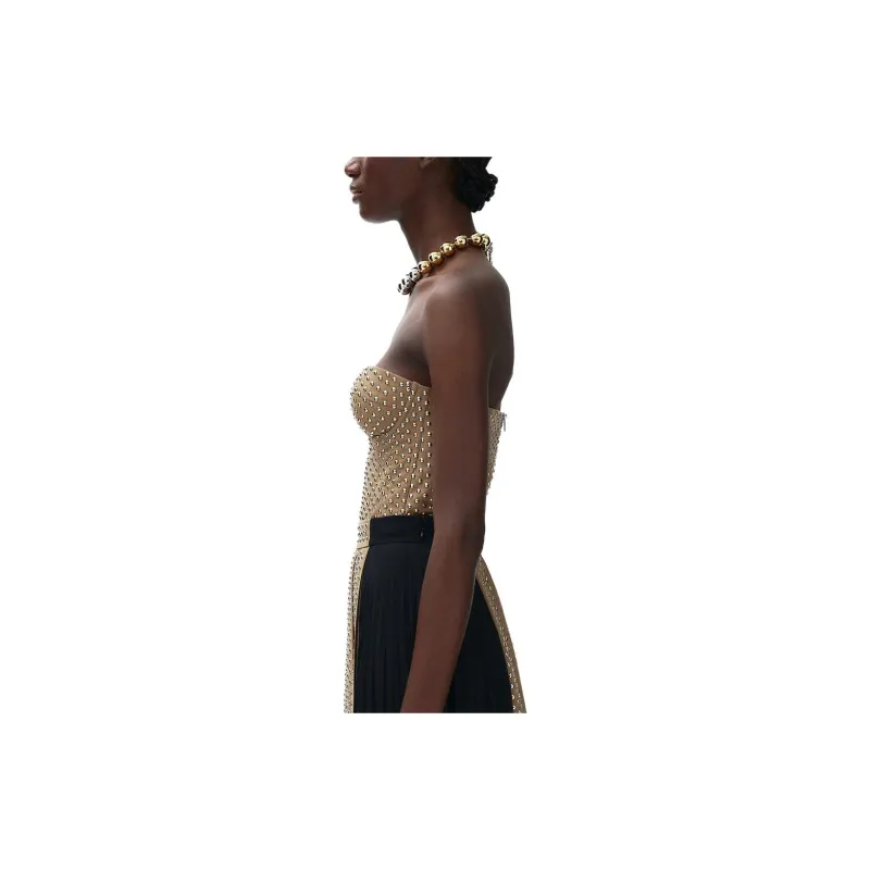 Rokh H&M Wool Blend Studded Corset Top Dark Beige-4