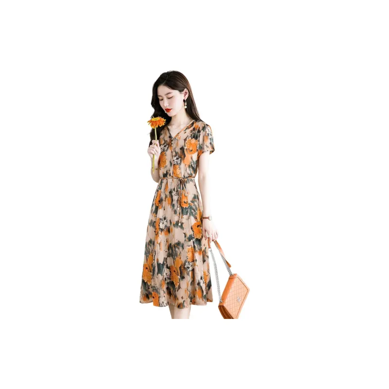 Mylan Short Sleeved Dress Women's Orange-1