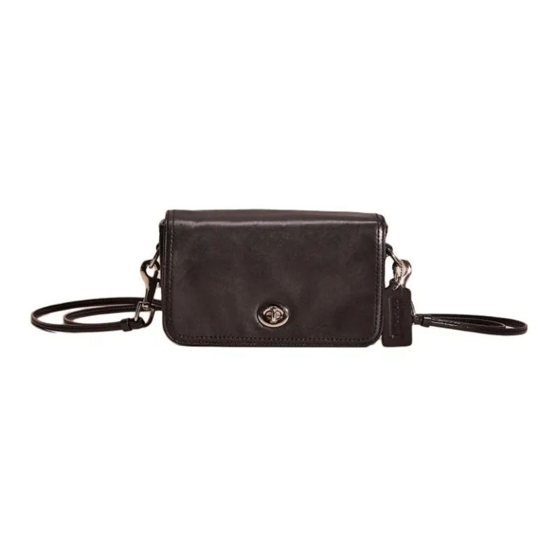 COACH Penny Glove Tanning Shoulder Bag Crossbody Bag Small Size Women's Silver & Black-0