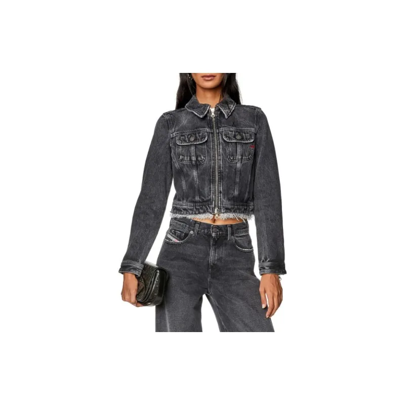 DIESEL De Slimmy Z S Cropped Denim Jacket 'Black'-1