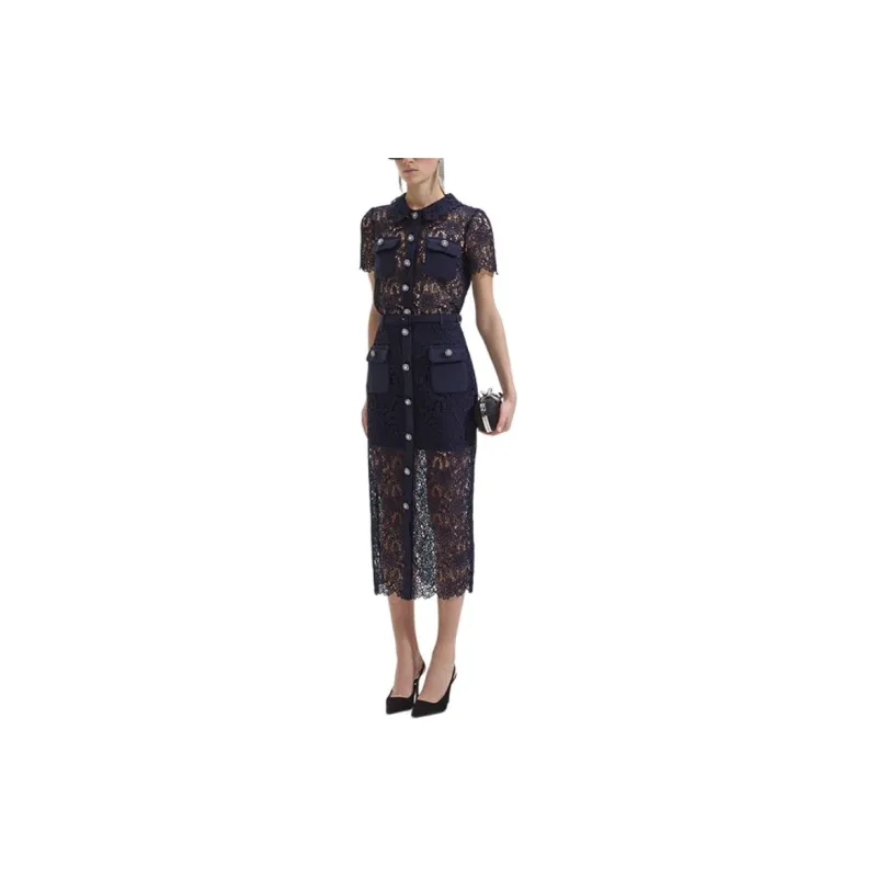 Self portrait Casual Long Skirts Women's Deep Navy Blue-1