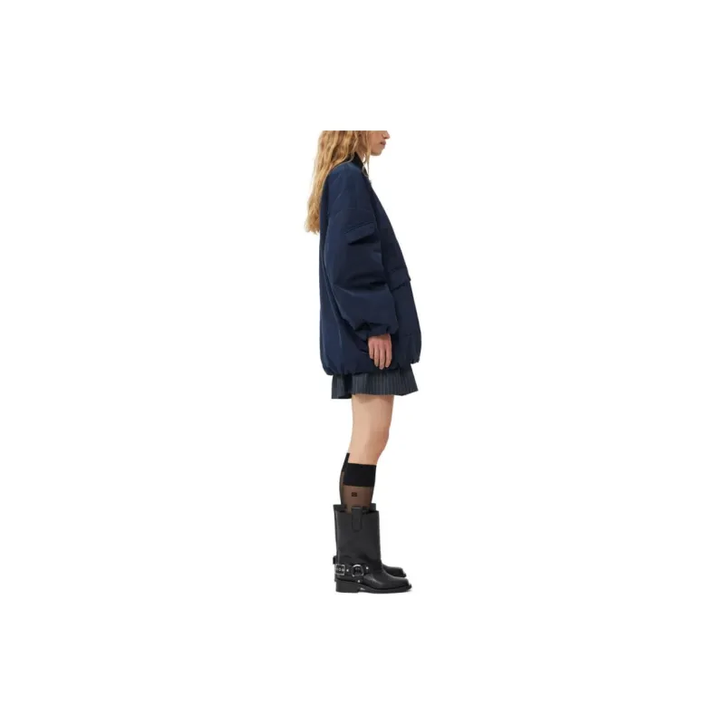 GANNI Blue Twill Oversized Bomber Jacket Jackets Coats Women's Blue-3