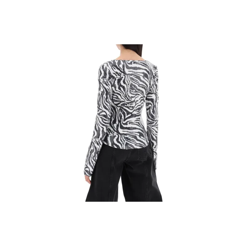 Rotate Zebra Printed Sequins T Shirt-2