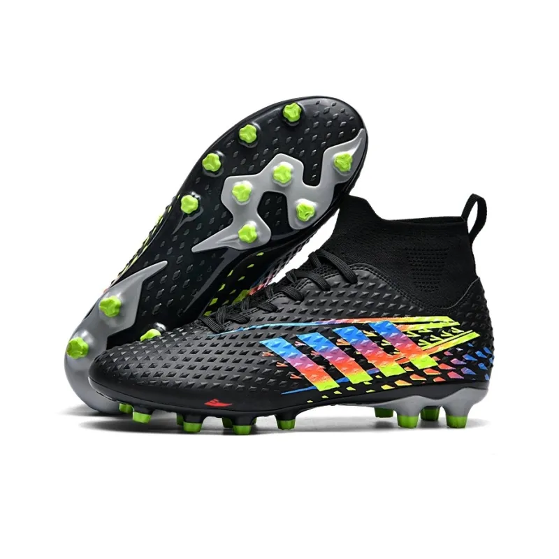 Kuding Soccer Shoes Unisex Mid Top Black/White/Aqua-1