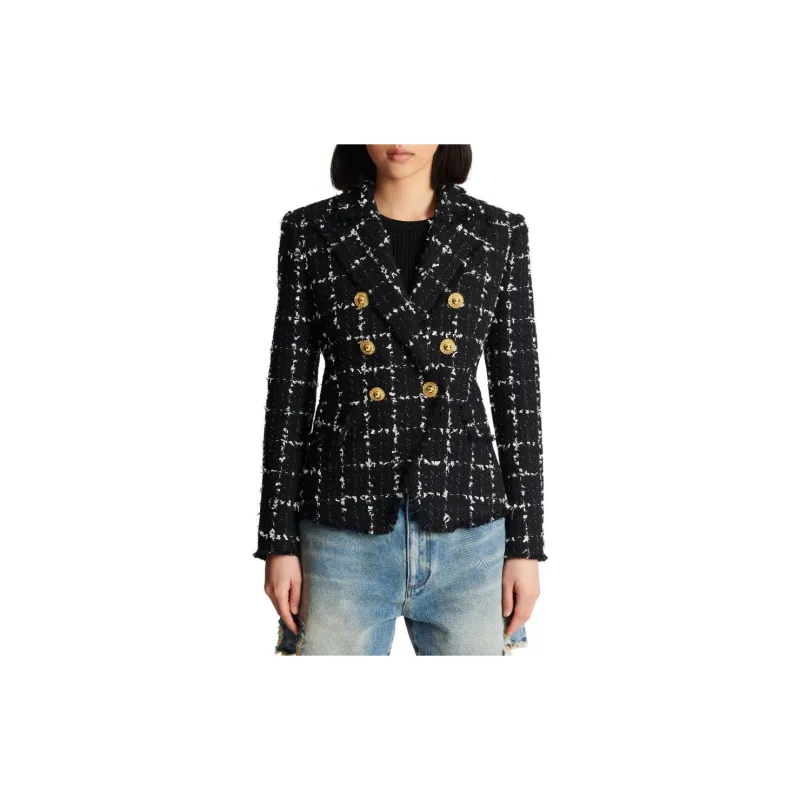 BALMAIN Check Tweed 6-Button Jacket-3