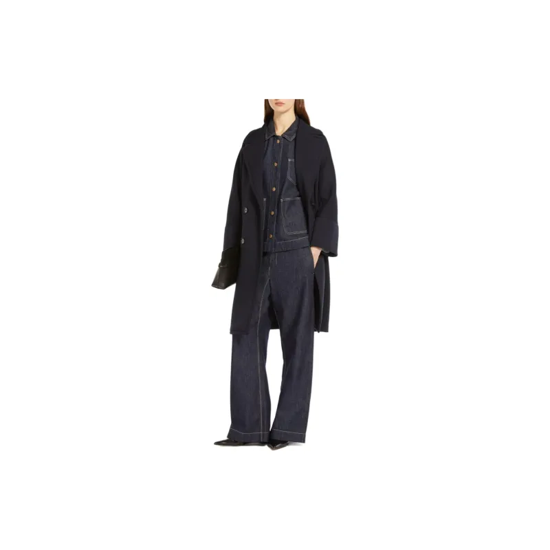 ’S MAX MARA Epopea Collection Double-Breasted Jersey Coat Coats Women's Dark Blue-3