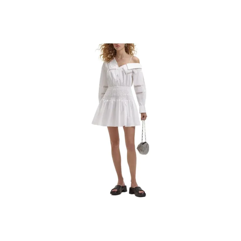 Self portrait Long Sleeved Dress Women's Pure White-1