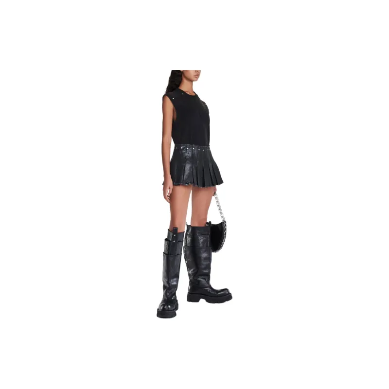 DION LEE SS24 LAMINATED PLEAT MINI SKIRT Denim Short Skirts Women's BLACK/Black-3