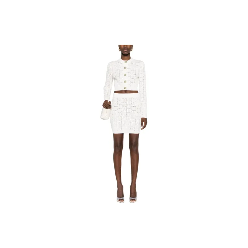 BALMAIN Openwork Monogram Knit Skirt-1