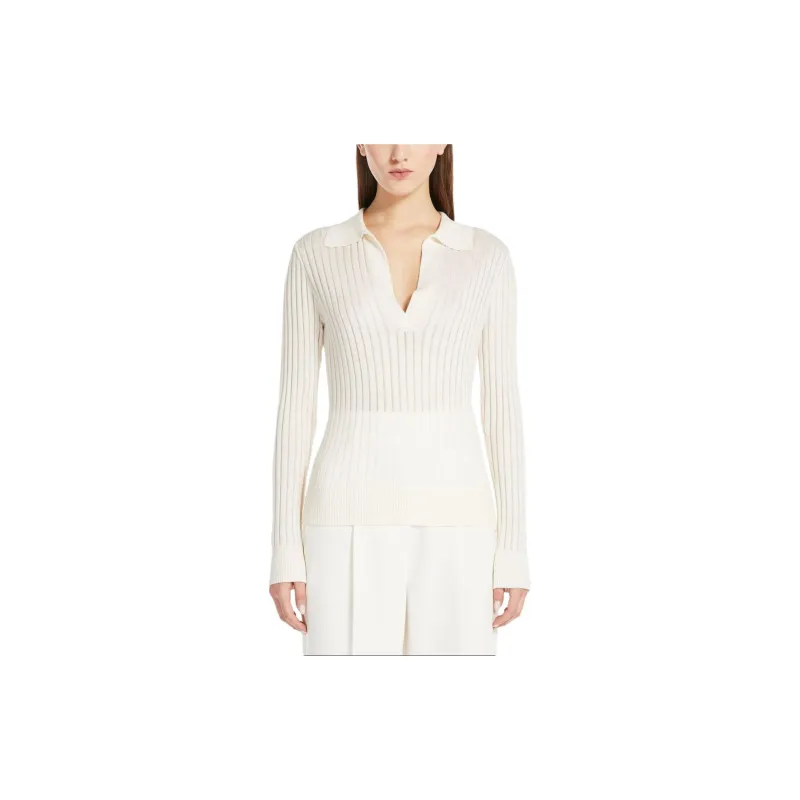 MaxMara Wool And Silk Sweater With Polo Shirt Collar Sweater Women's White-2