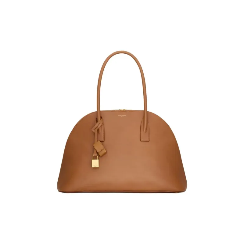 SAINT LAURENT Grained Calfskin Bowling Bag Shoulder Bag Handbag Women's Brown-0