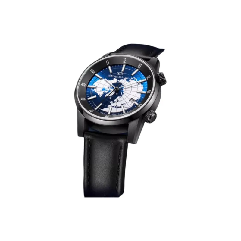 Sea Gull Machine Automatic Mechanical Movement Leather Strap Watch Men's Watches Blue Dial-2