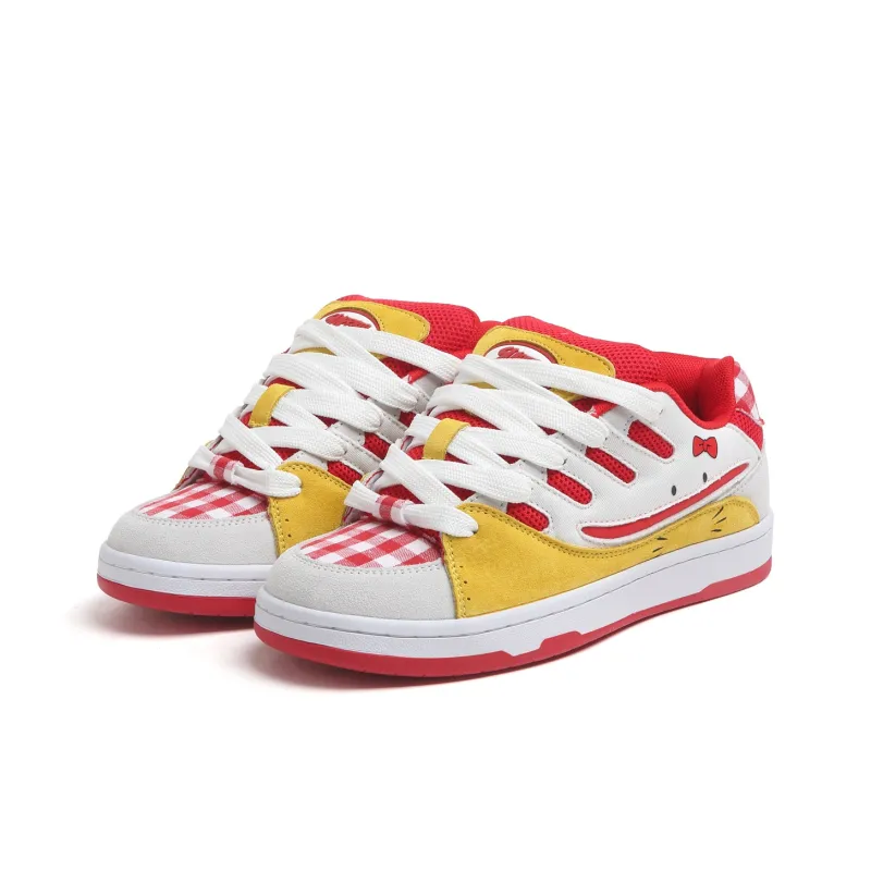 SINPERCO Anti Slip And Wear Resistant Lightweight Low Top Skateboard Shoes Unisex White Yellow Red-2