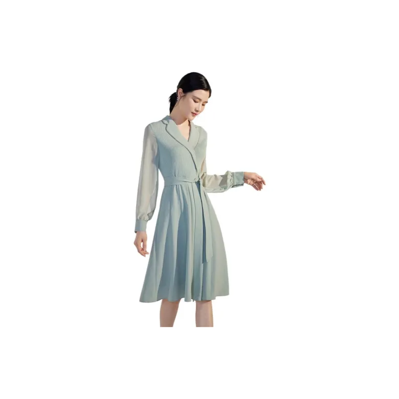 BBLLUUEE Long Sleeved Dress Women's Avocado Green-3