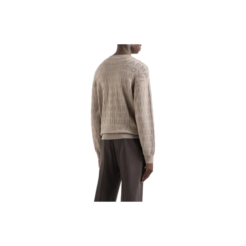 EMPORIO ARMANI Links stitch Motif Virgin Wool Jumper With Logo Lettering Intarsia-2