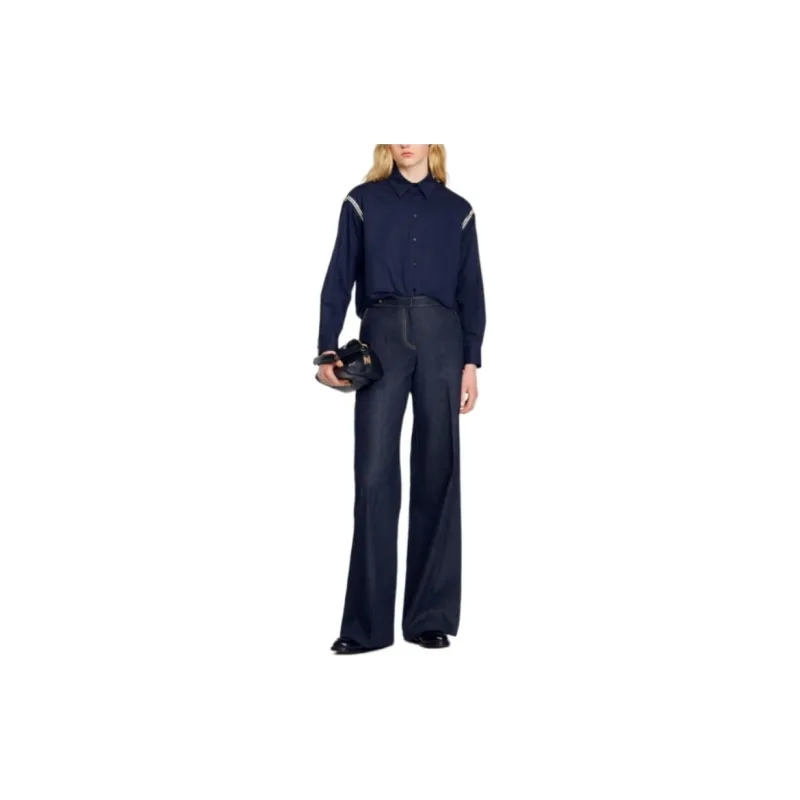 Sandro Rhinestoned Cotton Shirt-1