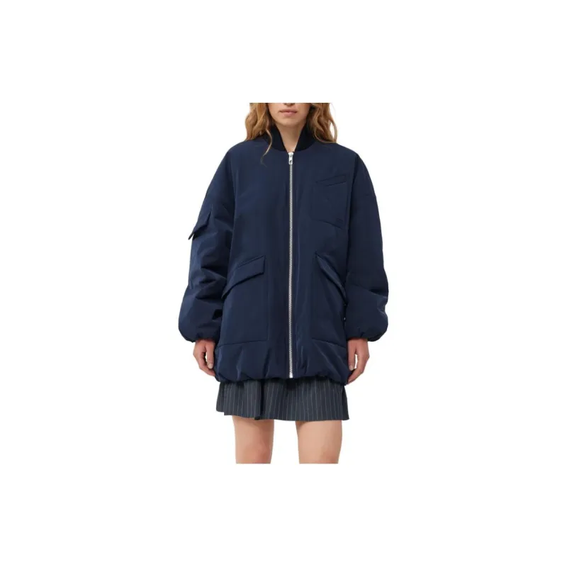 GANNI Blue Twill Oversized Bomber Jacket Jackets Coats Women's Blue-4