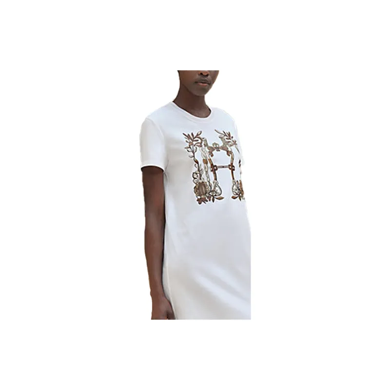 HERMES Short Sleeved Dresses Women's White-2