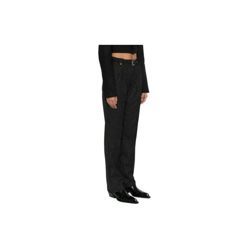 VERSACE JEANS COUTURE Pinstriped Logo engraved Straight Trousers-3