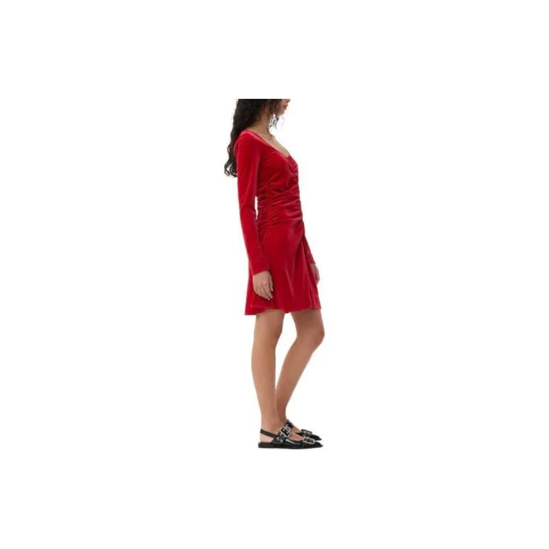 GANNI Velvet Ruched Mini Dress-4