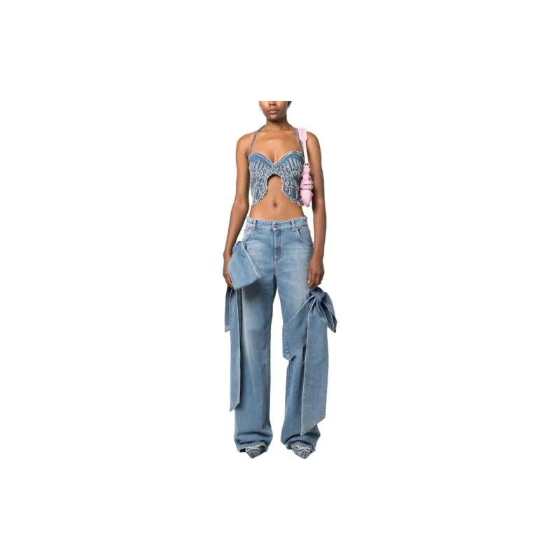 Blumarine 2J116A PANTA JCFIOCCHI BOW DETAIL WIDE LEG JEANS BLUE-1