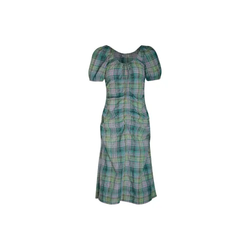 Little pull Short-Sleeved Dresses Women's Green Plaid