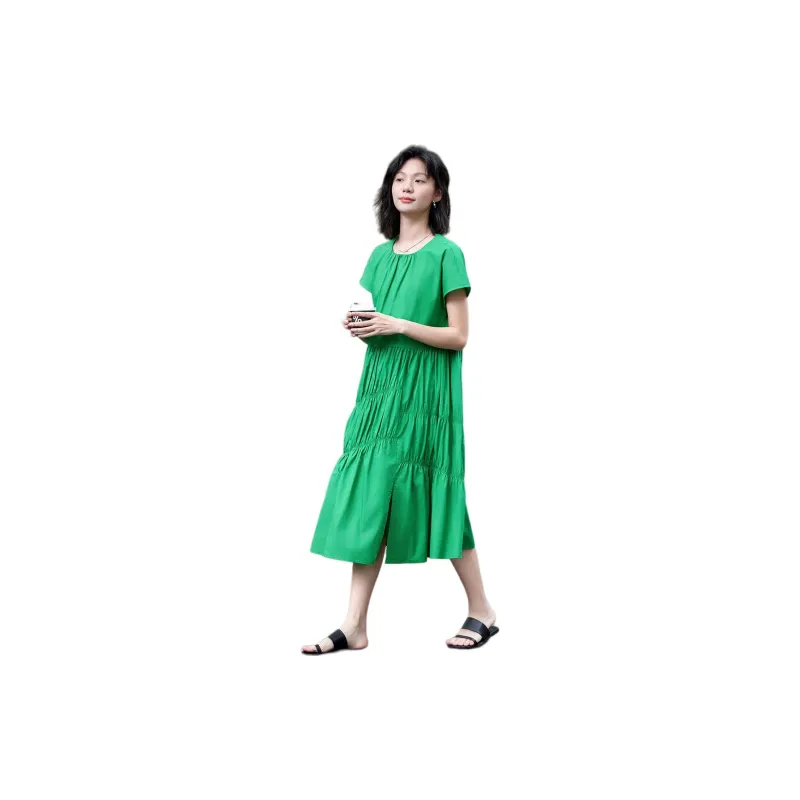 【dme】 Short Sleeved Dress Women's Grass Green-2