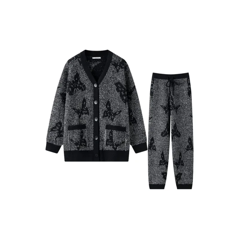 MEITENG Pajama Set Women's Black Gray Color-0