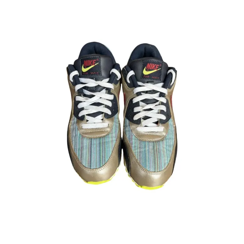 Nike Air Max 90 Anti-Slip Wear-Resistant Low-Top Casual Shoes Men's Blue Gold-2