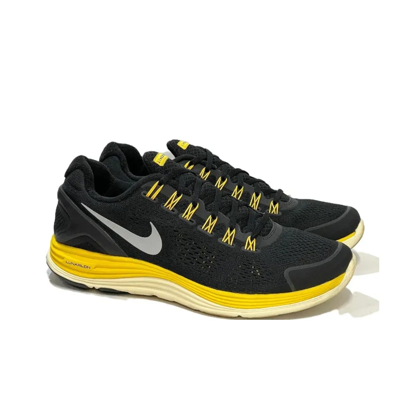 Nike Lunarglide 4 Durable Breathable Low-Top Running Shoes Unisex Black Yellow-3