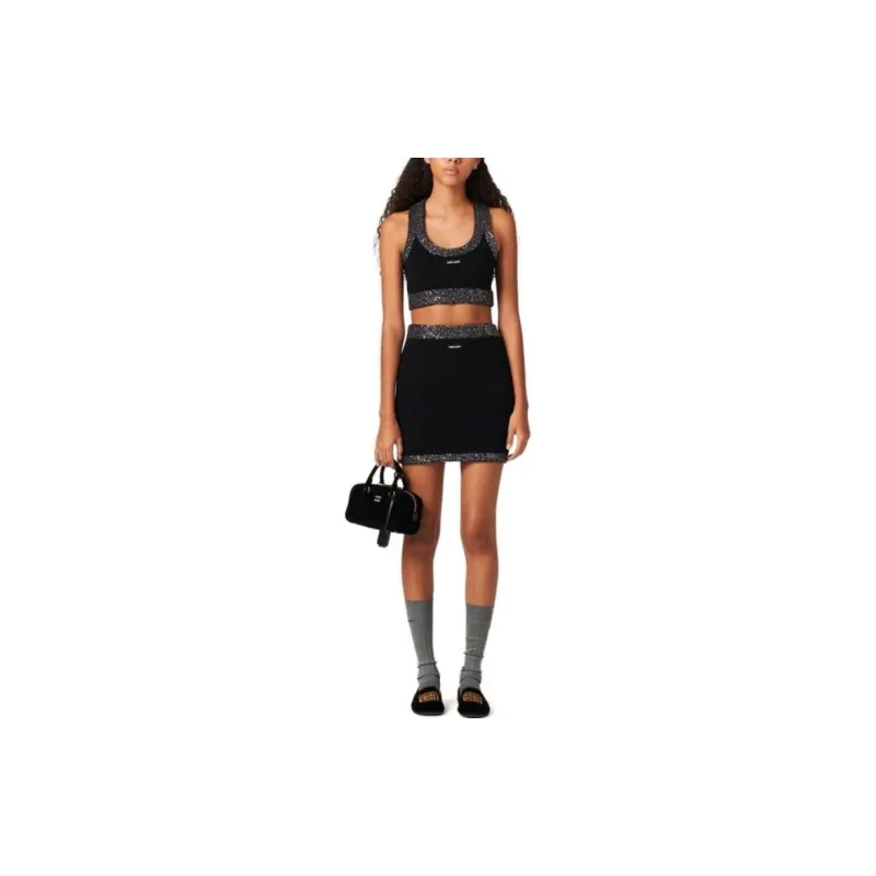 MIU MIU Embellished Ribbed Mini Skirt-1