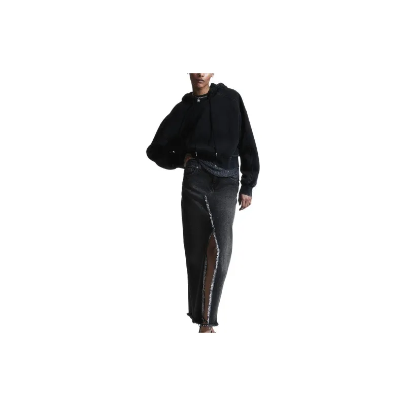 H&M Denim Long Skirts Women's Black-1