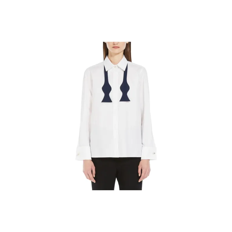 MaxMara Laser Collection Cotton Shirt With Bow Tie Shirt Women's White-2