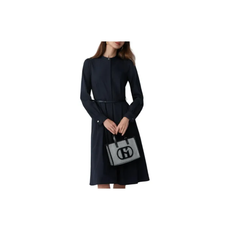 HAZZYS Long Sleeved Dresses Women's Navy Blue-4