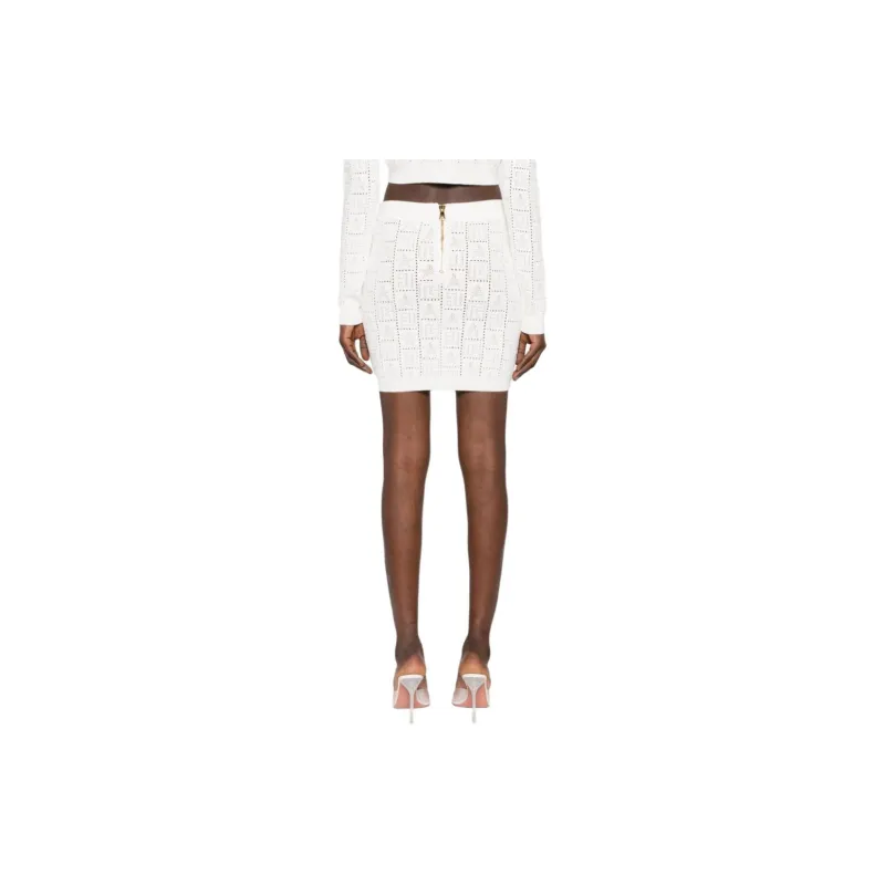 BALMAIN Openwork Monogram Knit Skirt-2
