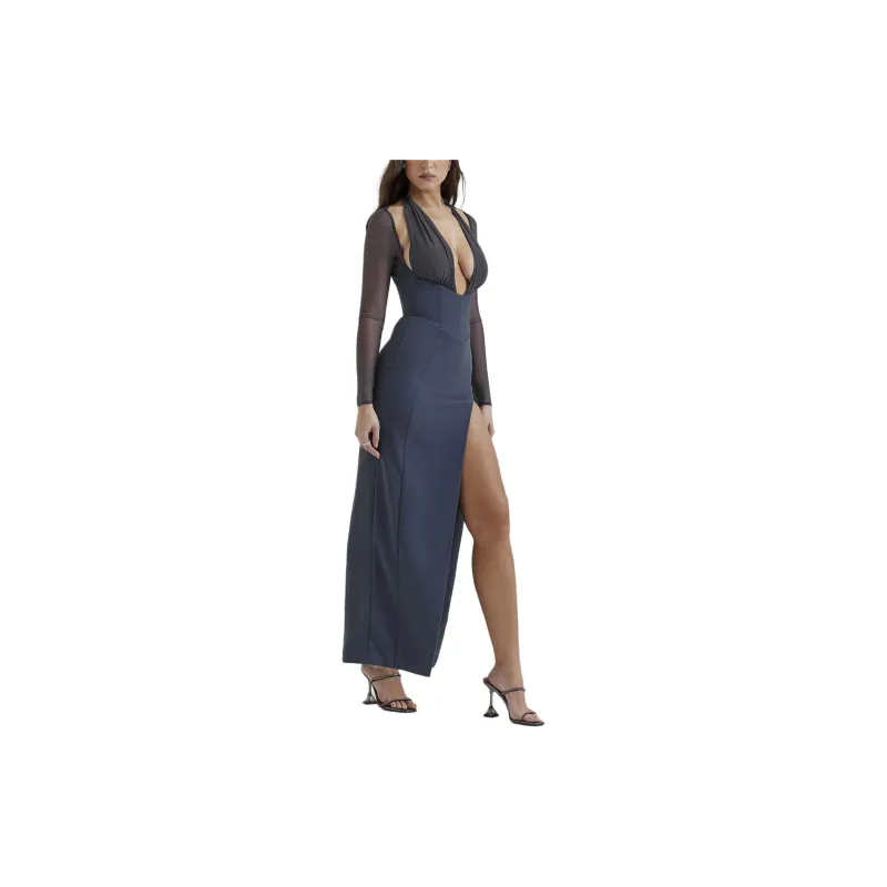 HOUSE OF CB EVANGELINA Long Sleeved Dress Women's SLATE/Dark Gray Blue-3
