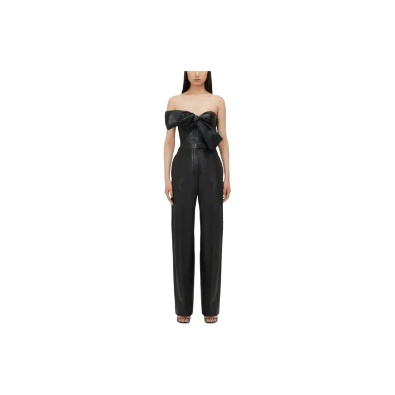 Alexander McQueen Knotted Bow Leather Corset Strapless Top Women's Black-1