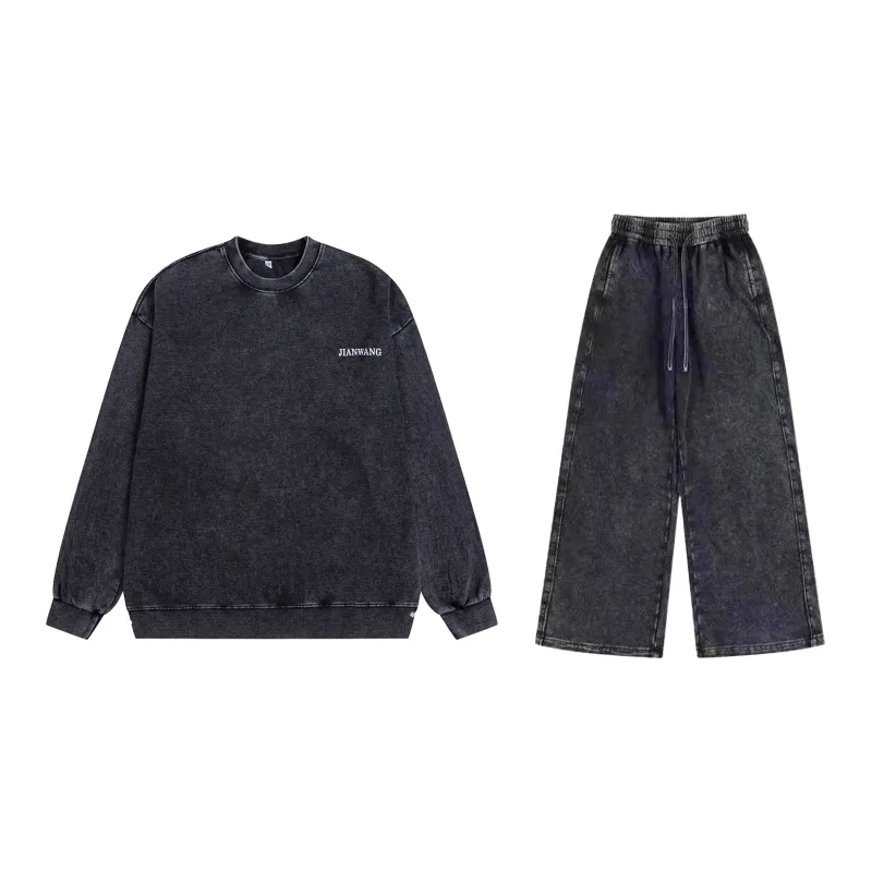 JIANWANG Sweatshirt Set Unisex Black-1