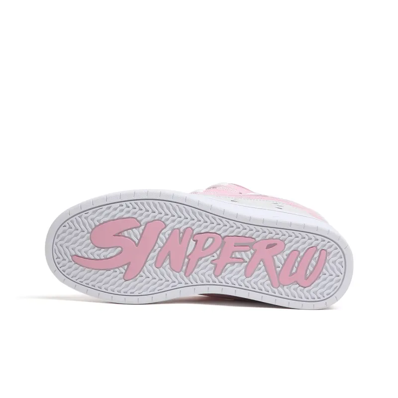 SINPERCO Anti Slip And Wear Resistant Lightweight Low Top Skateboard Shoes Women's White Pink-5